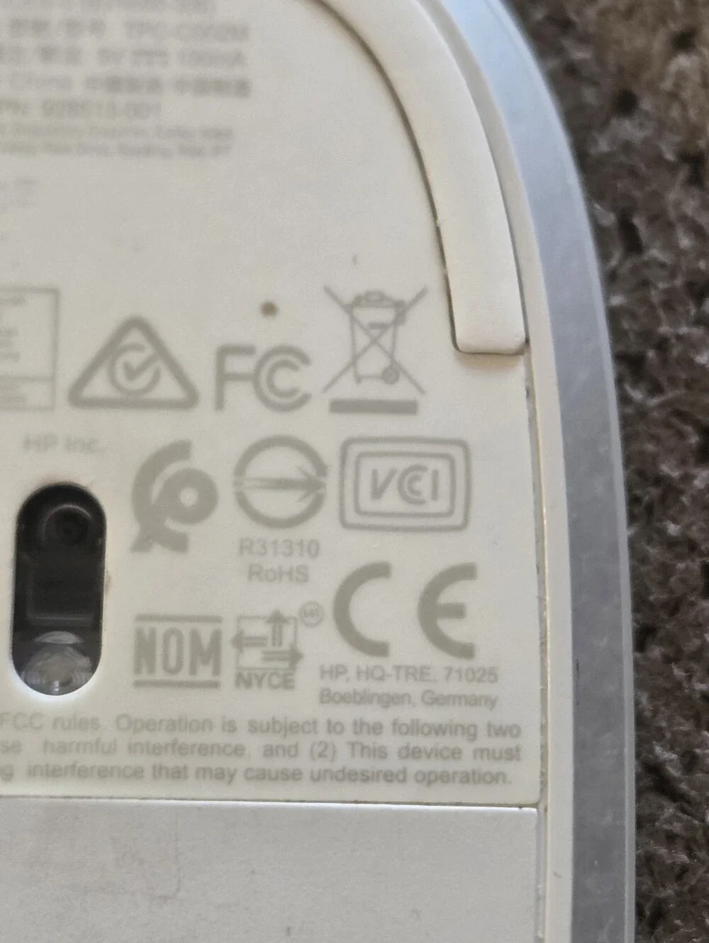 HP Lifestyle Wired Computer Mouse USB White Optical TPC-O01M 2 Button Scroll
